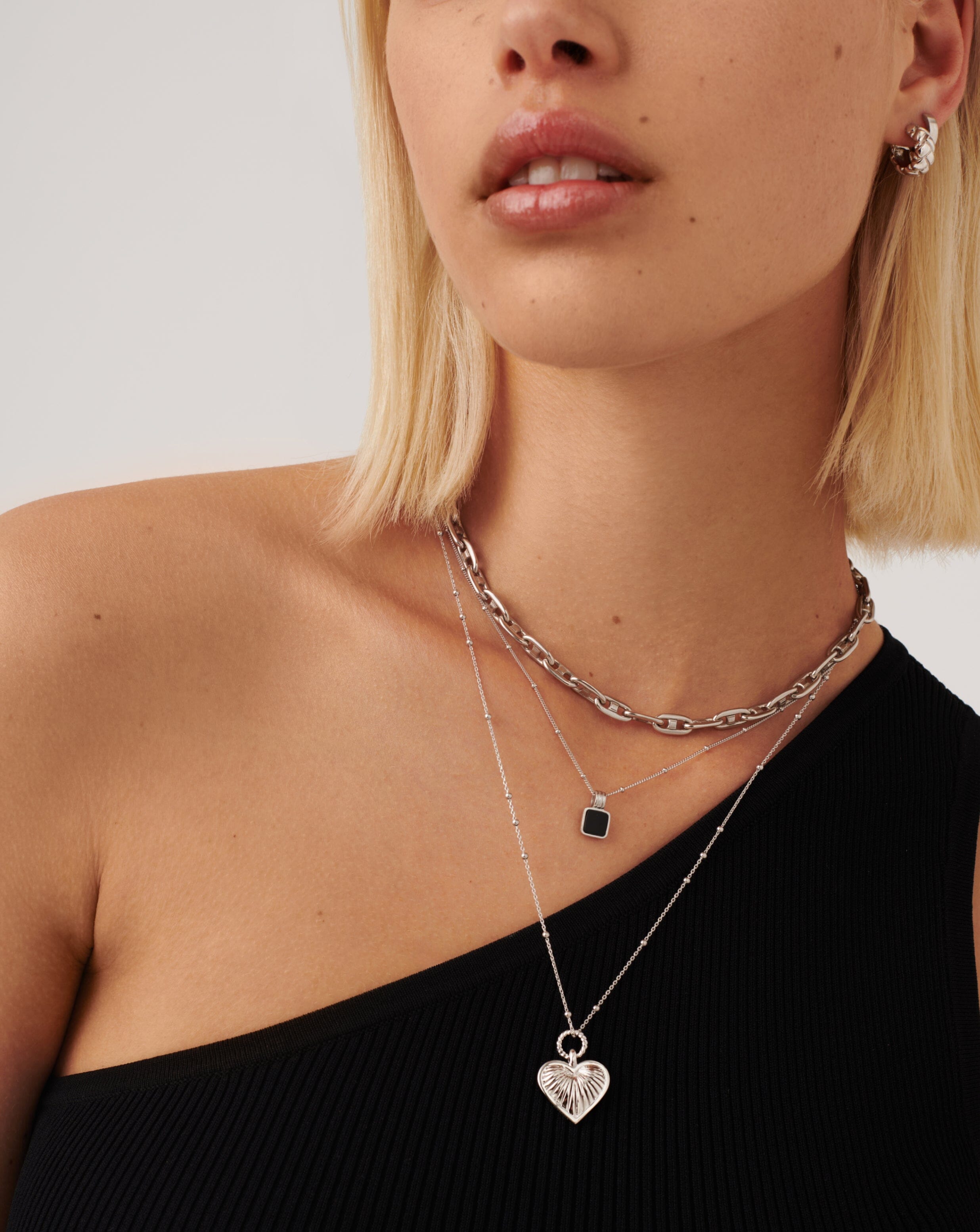 Dainty Silver Necklace Set For Women - Evil Eye Heart Pendant Necklace &  3mm Figaro Chain - Boutique Wear RENN