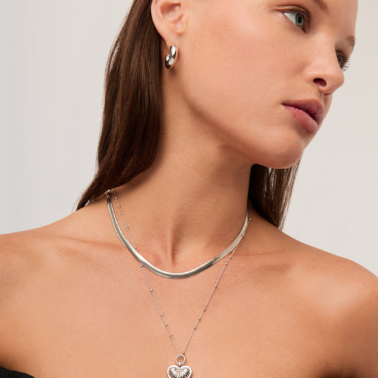 Ridge Heart Charm Pendant Necklace | Silver Plated Necklaces Missoma 