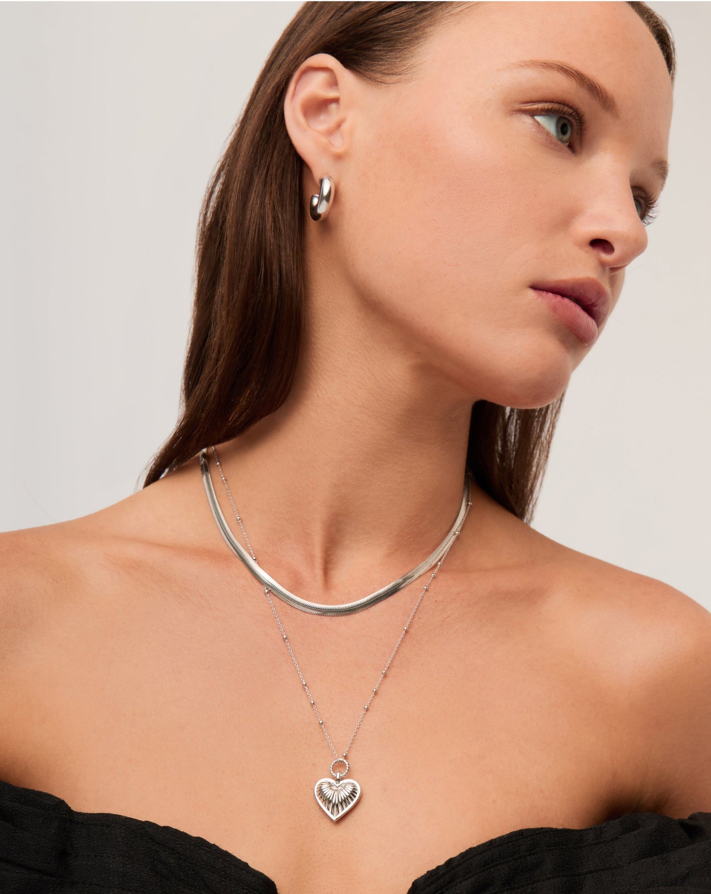 Ridge Heart Charm Pendant Necklace | Silver Plated Necklaces Missoma 