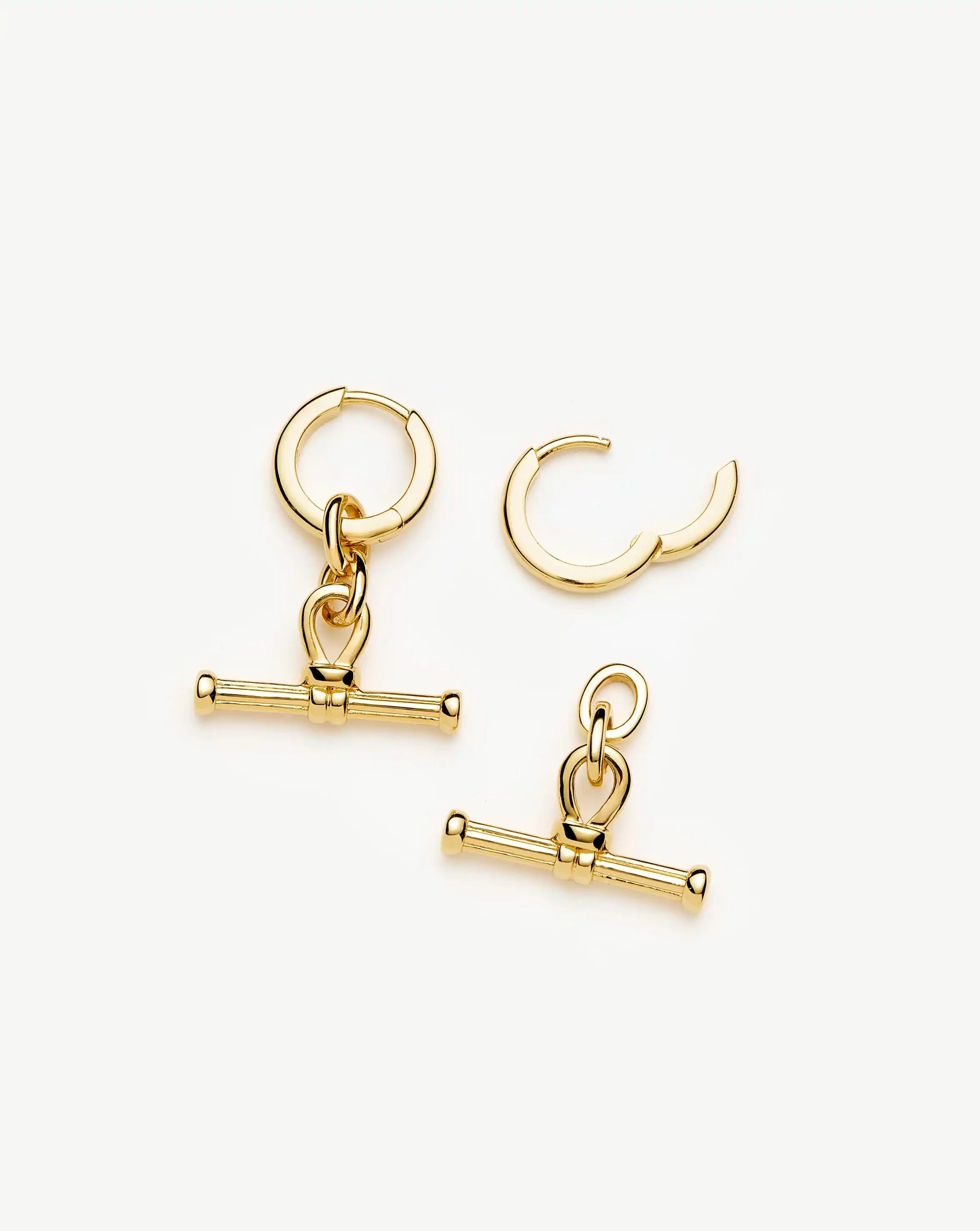 Ridge T-Bar Drop Huggies | 18ct Gold Plated Earrings Missoma 