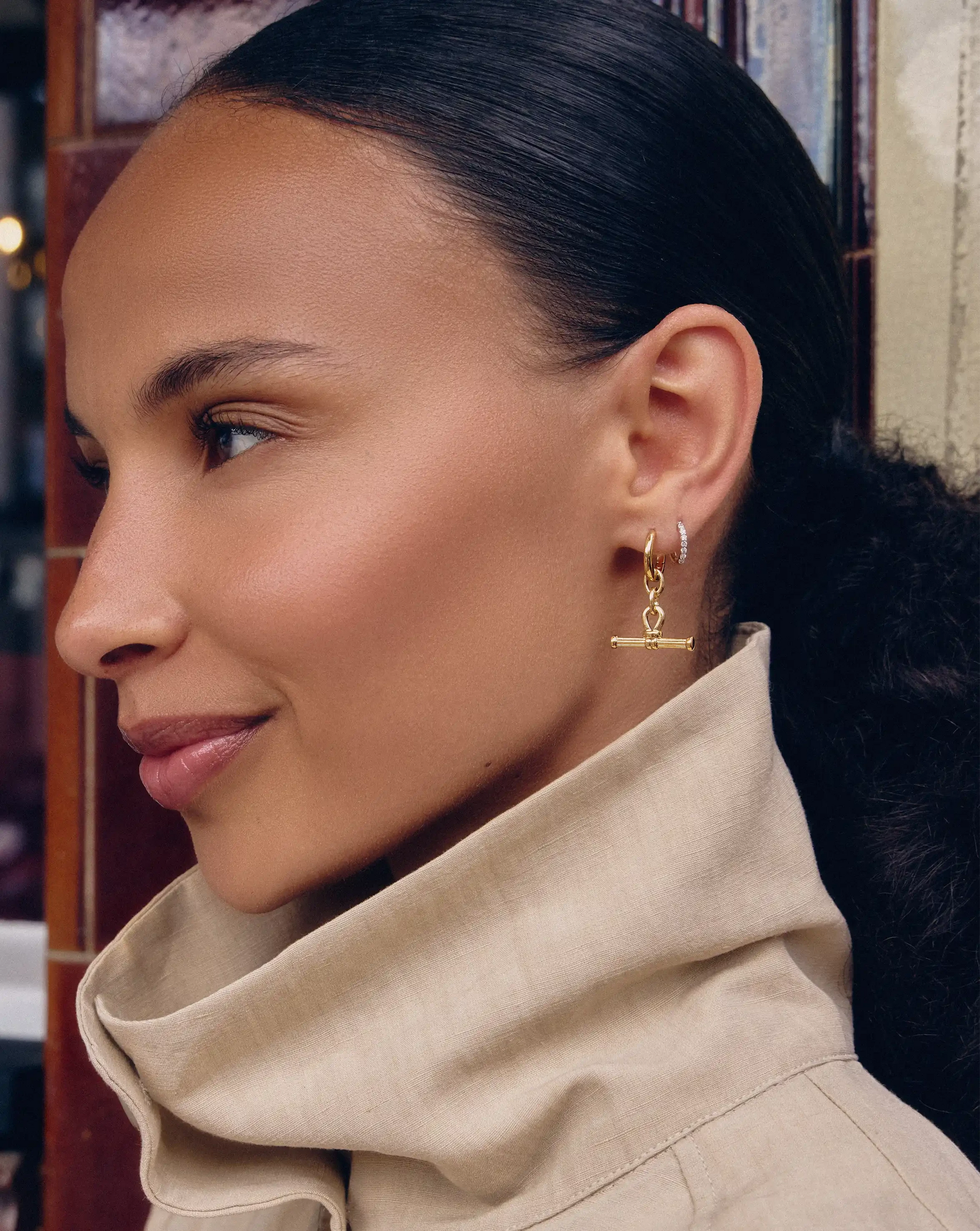Ridge T-Bar Drop Huggies | 18ct Gold Plated Earrings Missoma 