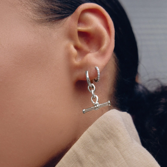 Ridge T-Bar Drop Huggies | Silver Plated Earrings Missoma 