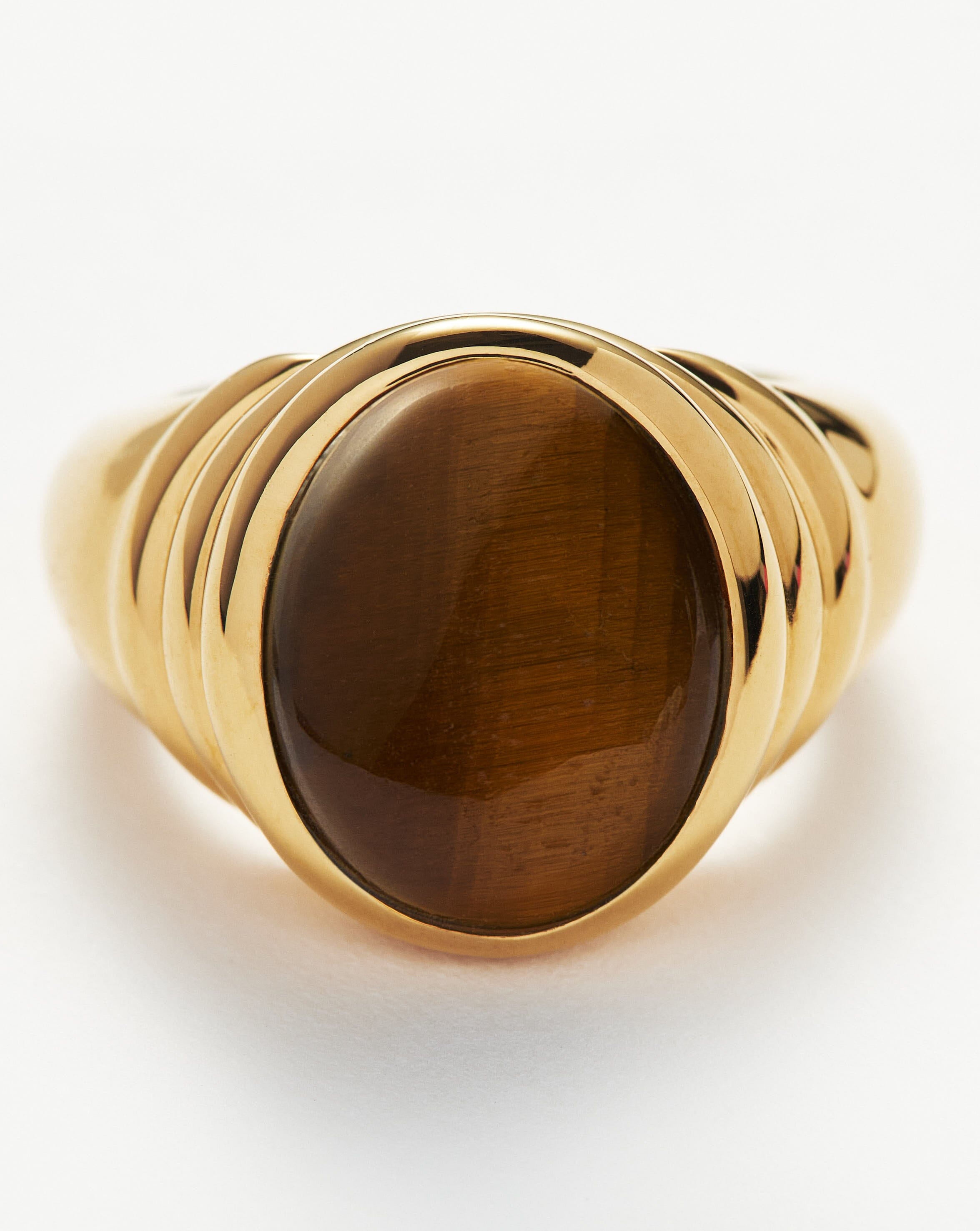 Savi Ridge Oval Gemstone Chunky Ring | 18ct Gold Plated Vermeil/Tiger's Eye Rings Missoma 