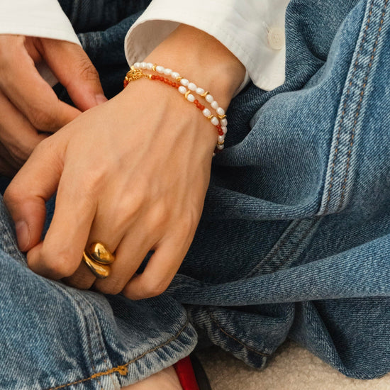 Savi Seed Pearl Beaded Bracelet | Red Quartz & Pearl Bracelets Missoma 
