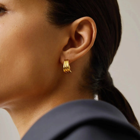 Savi Triple Ridge Hoop Earrings | 18k Gold Vermeil Earrings Missoma 