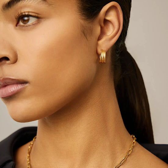 Savi Triple Ridge Hoop Earrings | 18k Gold Vermeil Earrings Missoma 
