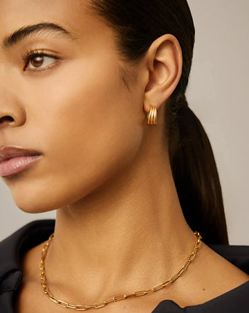 Savi Triple Ridge Hoop Earrings | 18k Gold Vermeil Earrings Missoma 