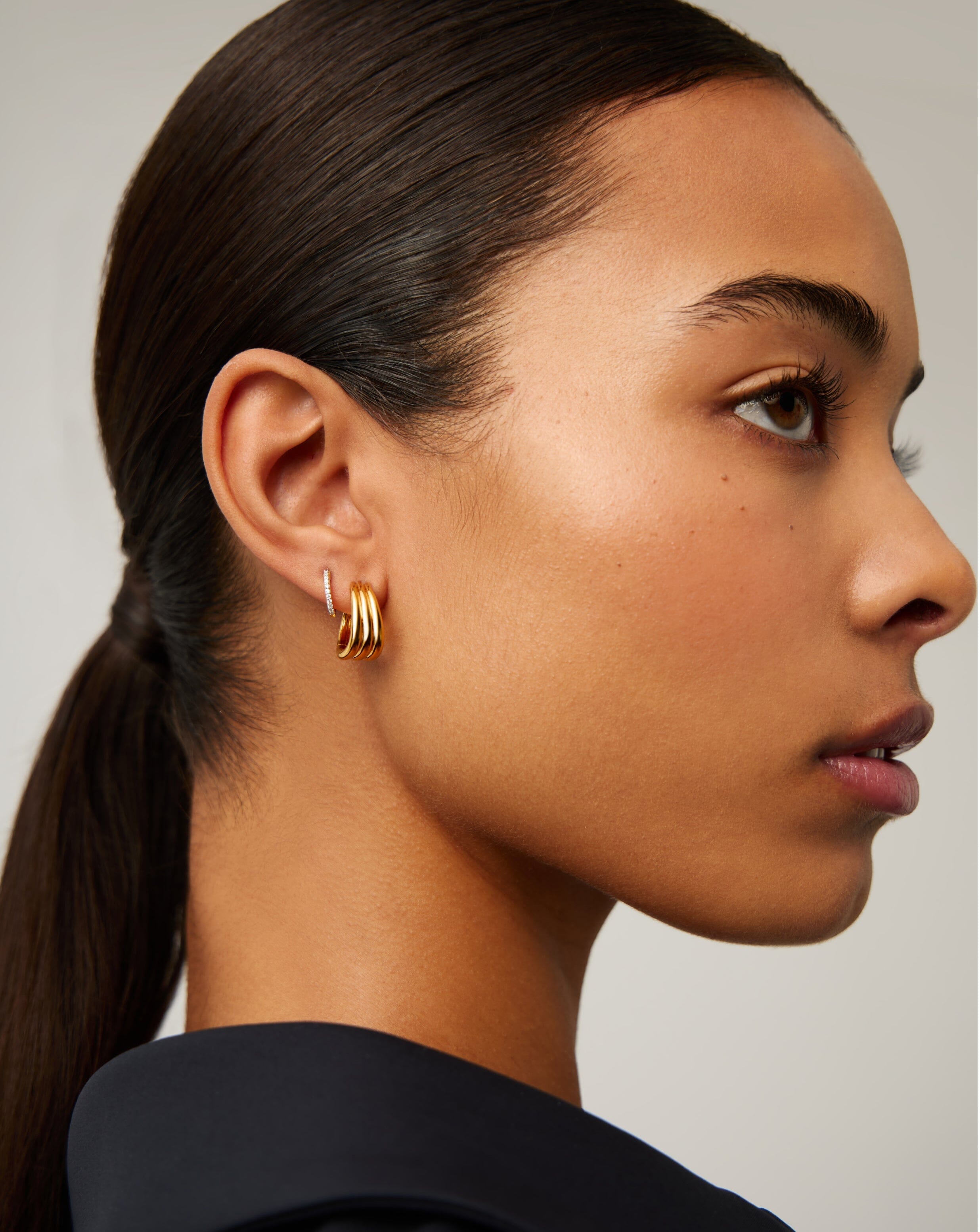 Savi Triple Ridge Hoop Earrings | 18k Gold Vermeil Earrings Missoma 