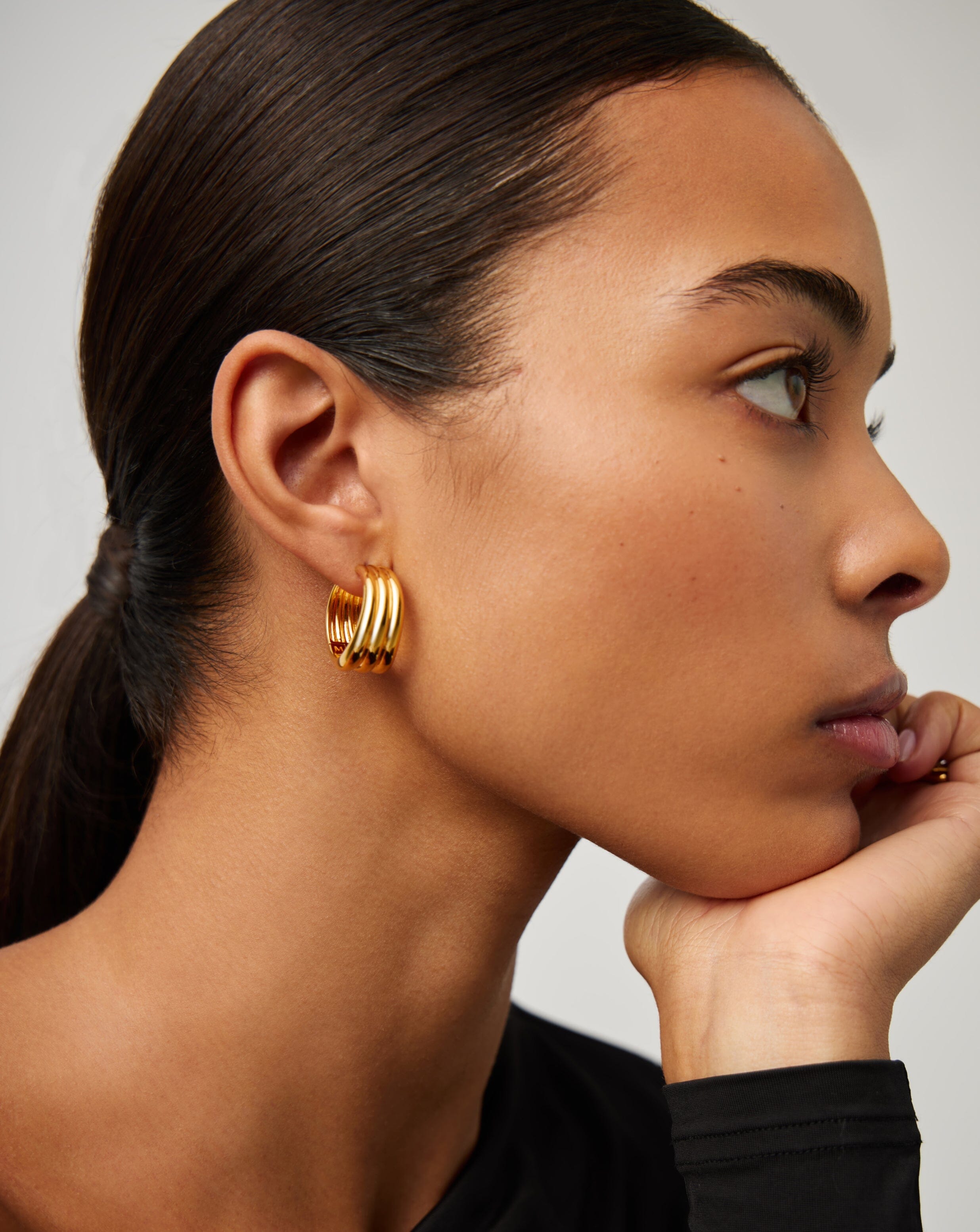 Savi Triple Ridge Large Hoop Earrings | 18k Gold Plated Earrings Missoma 