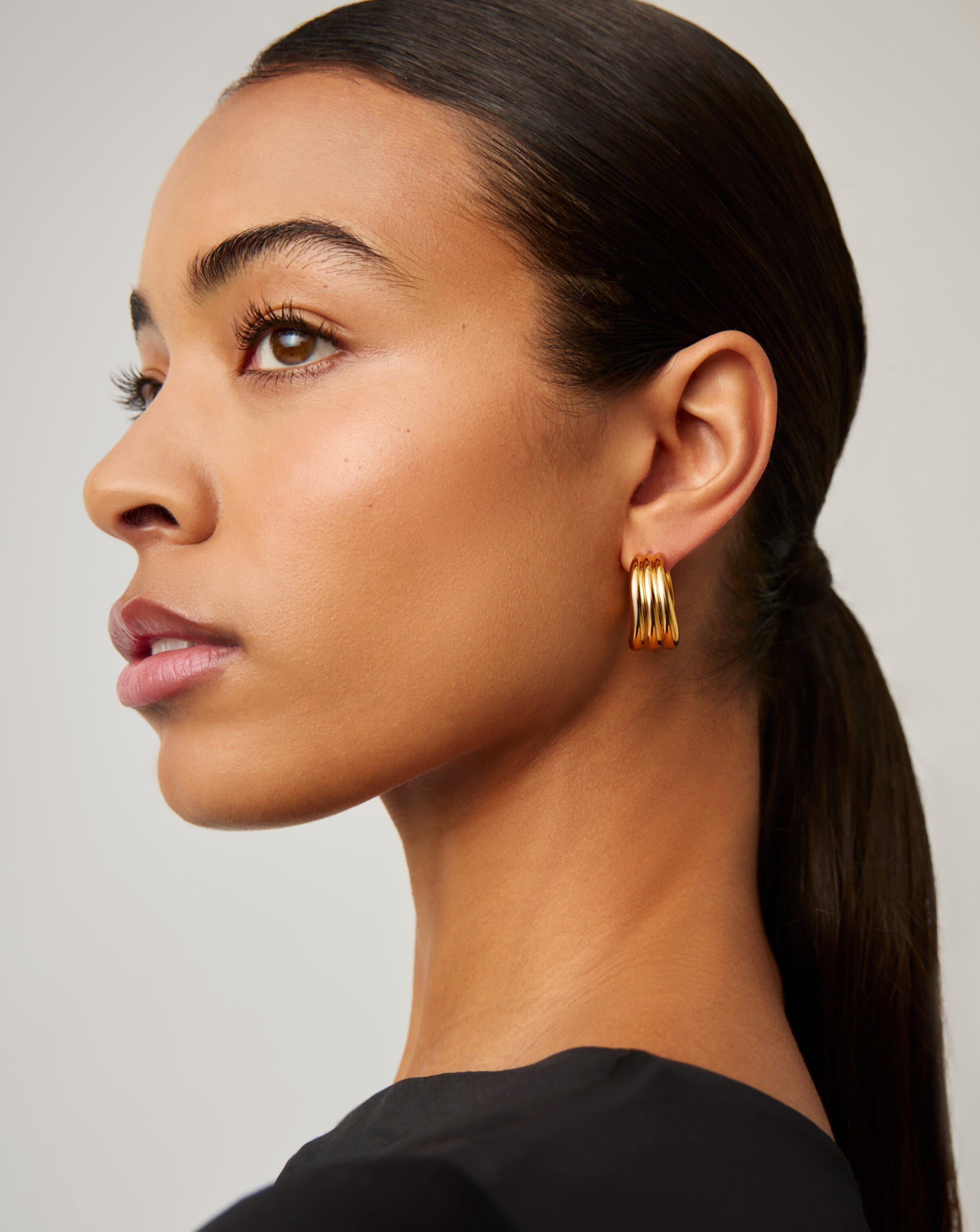 Savi Triple Ridge Large Hoop Earrings | 18k Gold Plated Earrings Missoma 