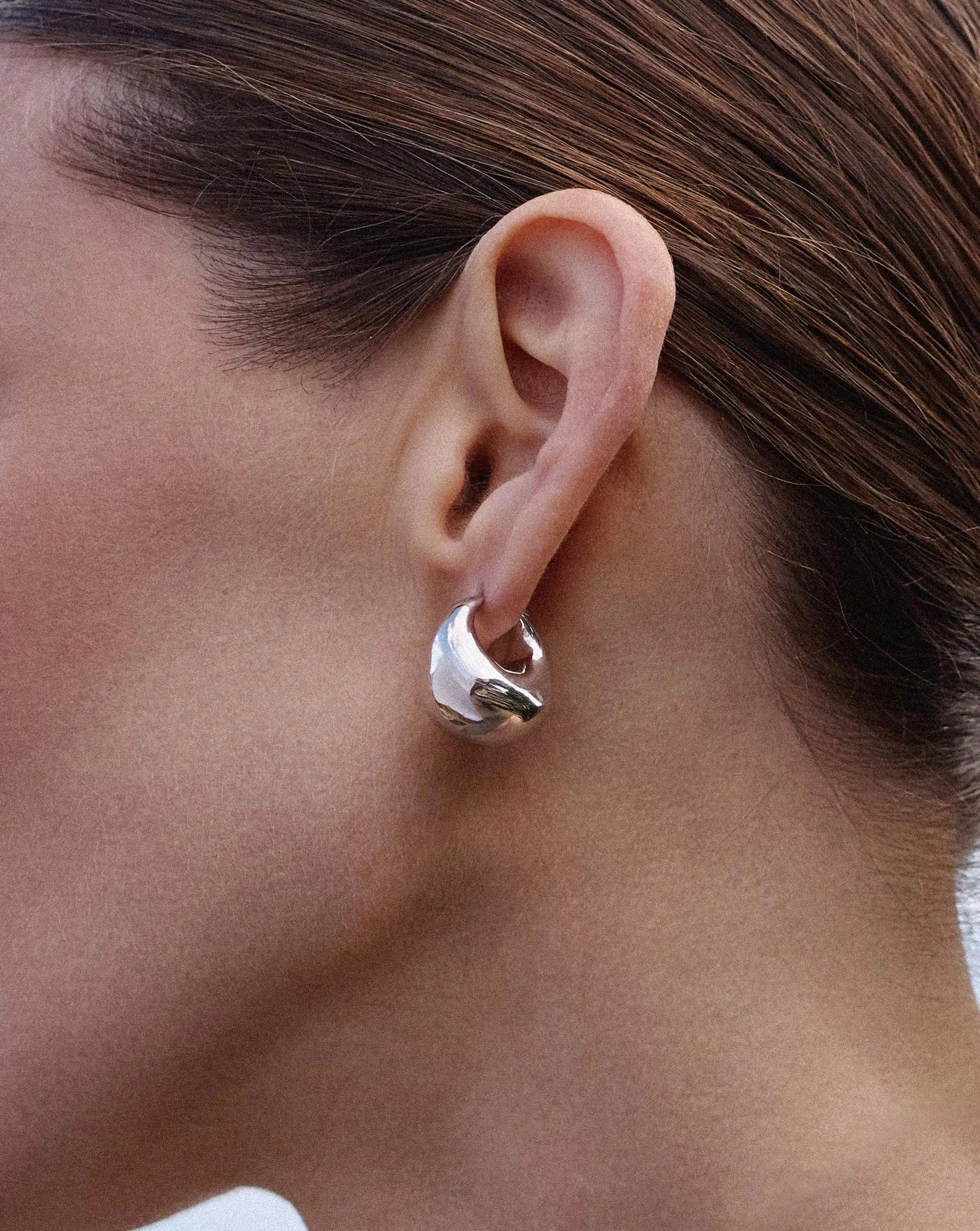 Sculptural Chubby Dome Medium Hoop Earrings | Silver Plated Earrings Missoma 