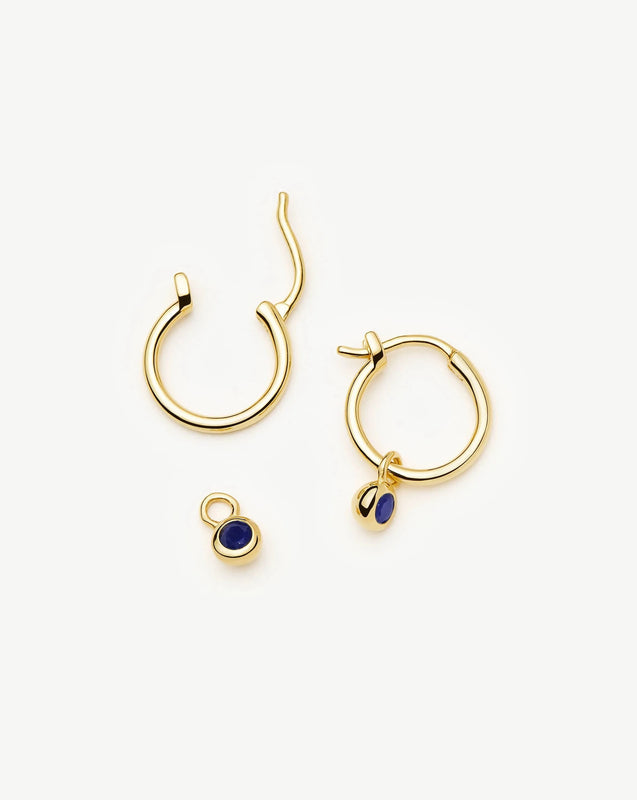 September Birthstone Mini Charm Hoop Earrings | 18k Gold Vermeil/Lapis