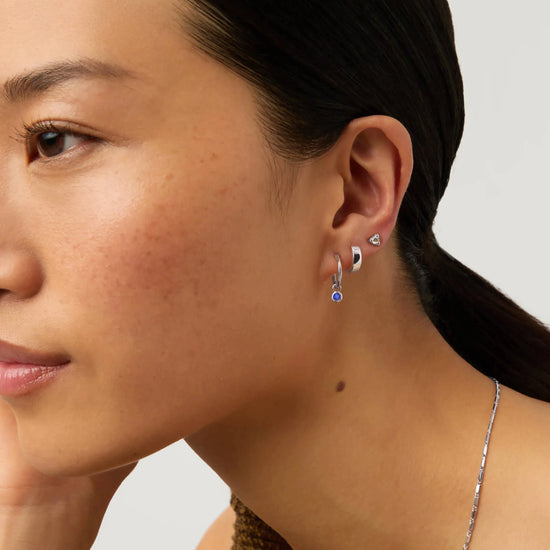 September Birthstone Mini Charm Hoop Earrings | Sterling Silver/Lapis Earrings Missoma 