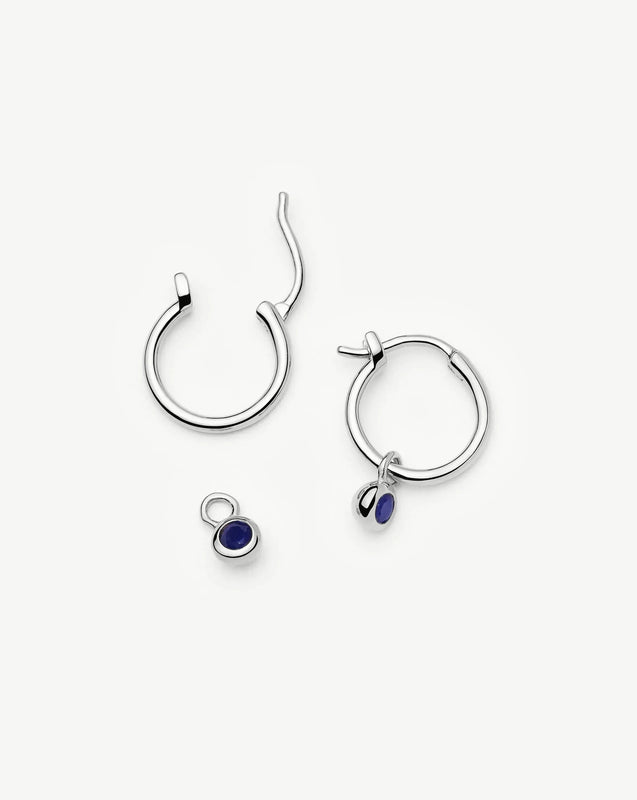 September Birthstone Mini Charm Hoop Earrings | Sterling Silver/Lapis