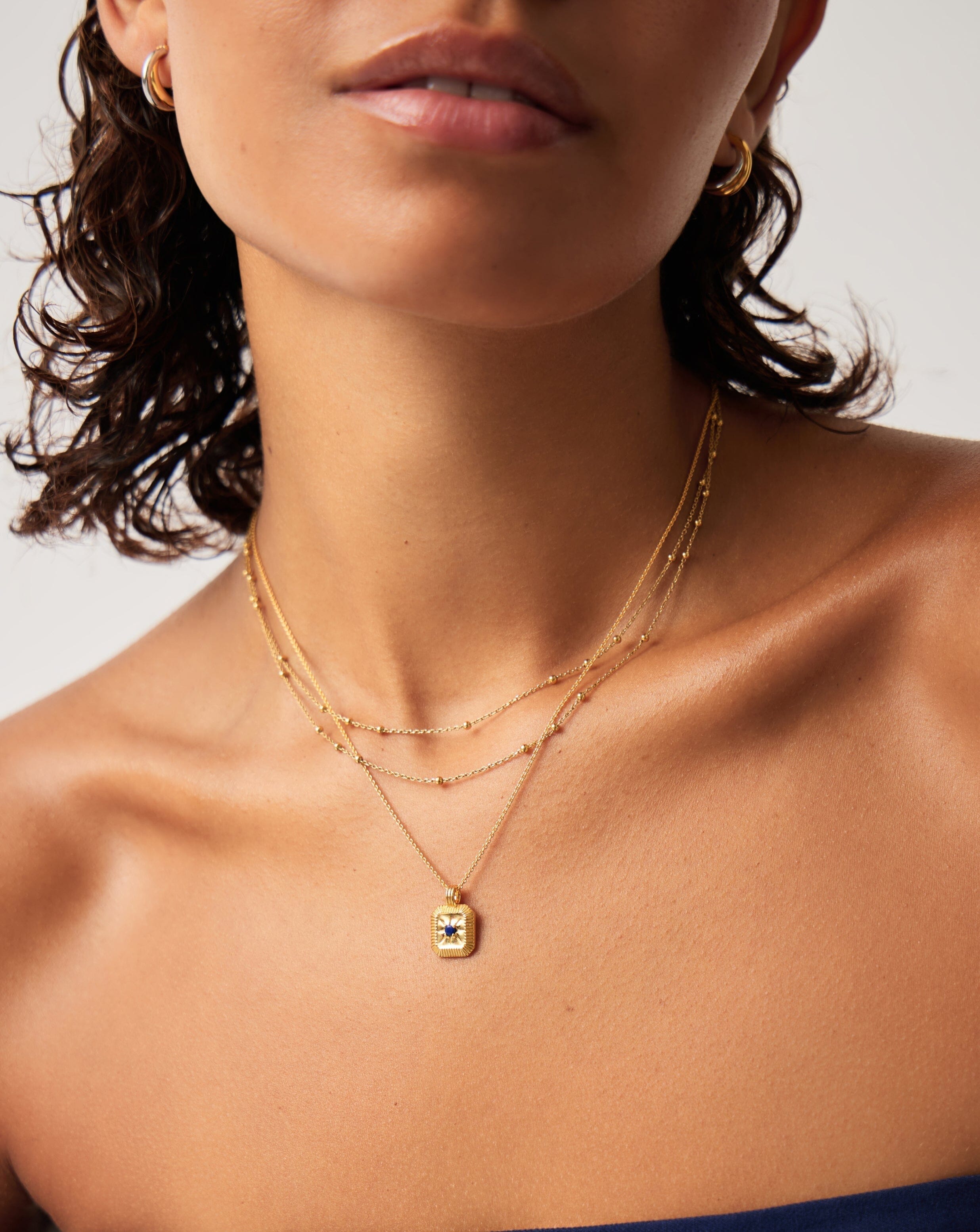 September Birthstone Necklace & Charm Earrings Set | 18k Gold Vermeil/Lapis Necklaces Missoma 
