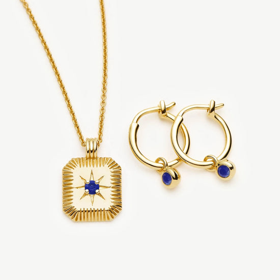 September Birthstone Necklace & Charm Earrings Set | 18k Gold Vermeil/Lapis Necklaces Missoma 