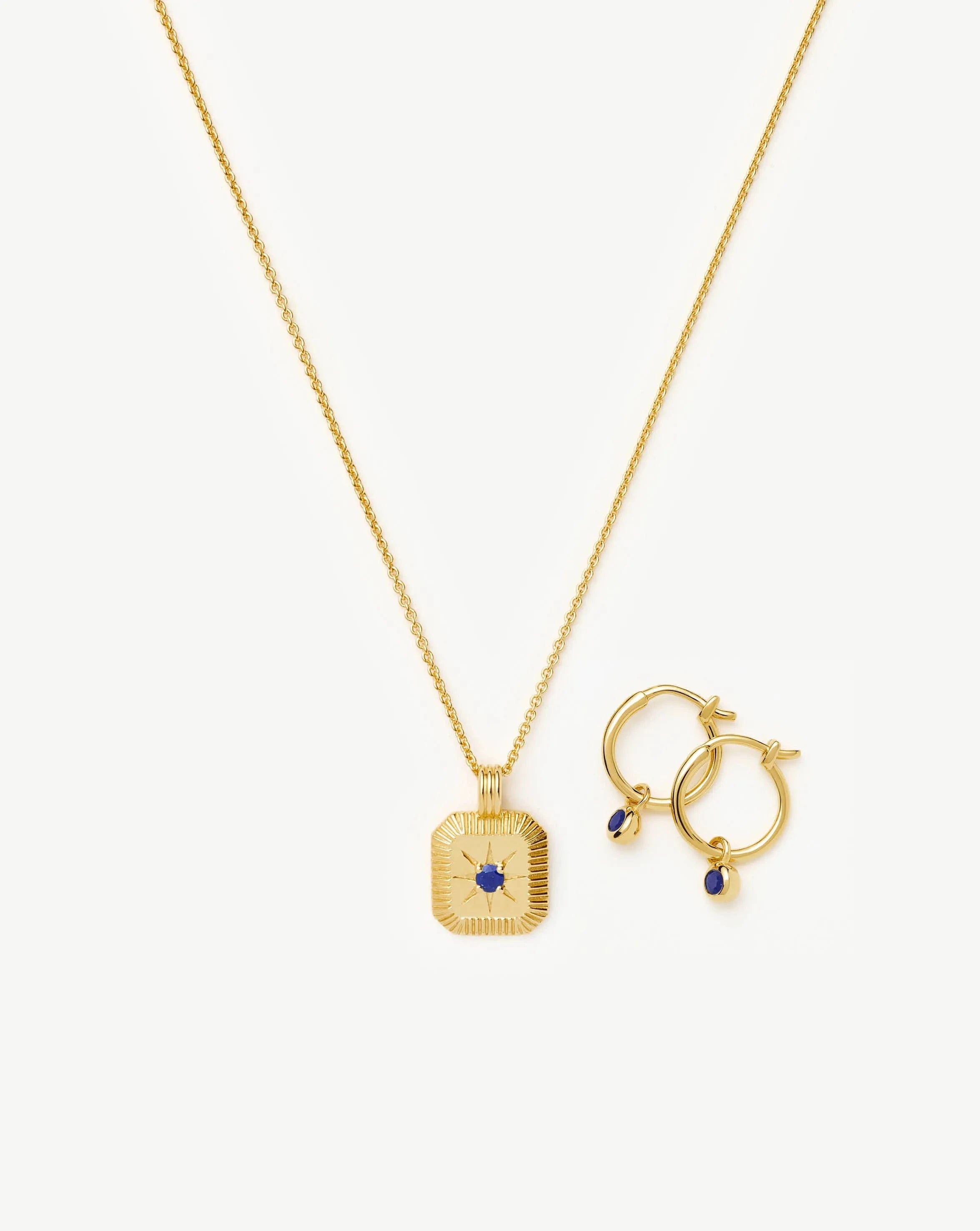 September Birthstone Necklace & Charm Earrings Set | 18k Gold Vermeil/Lapis Necklaces Missoma 
