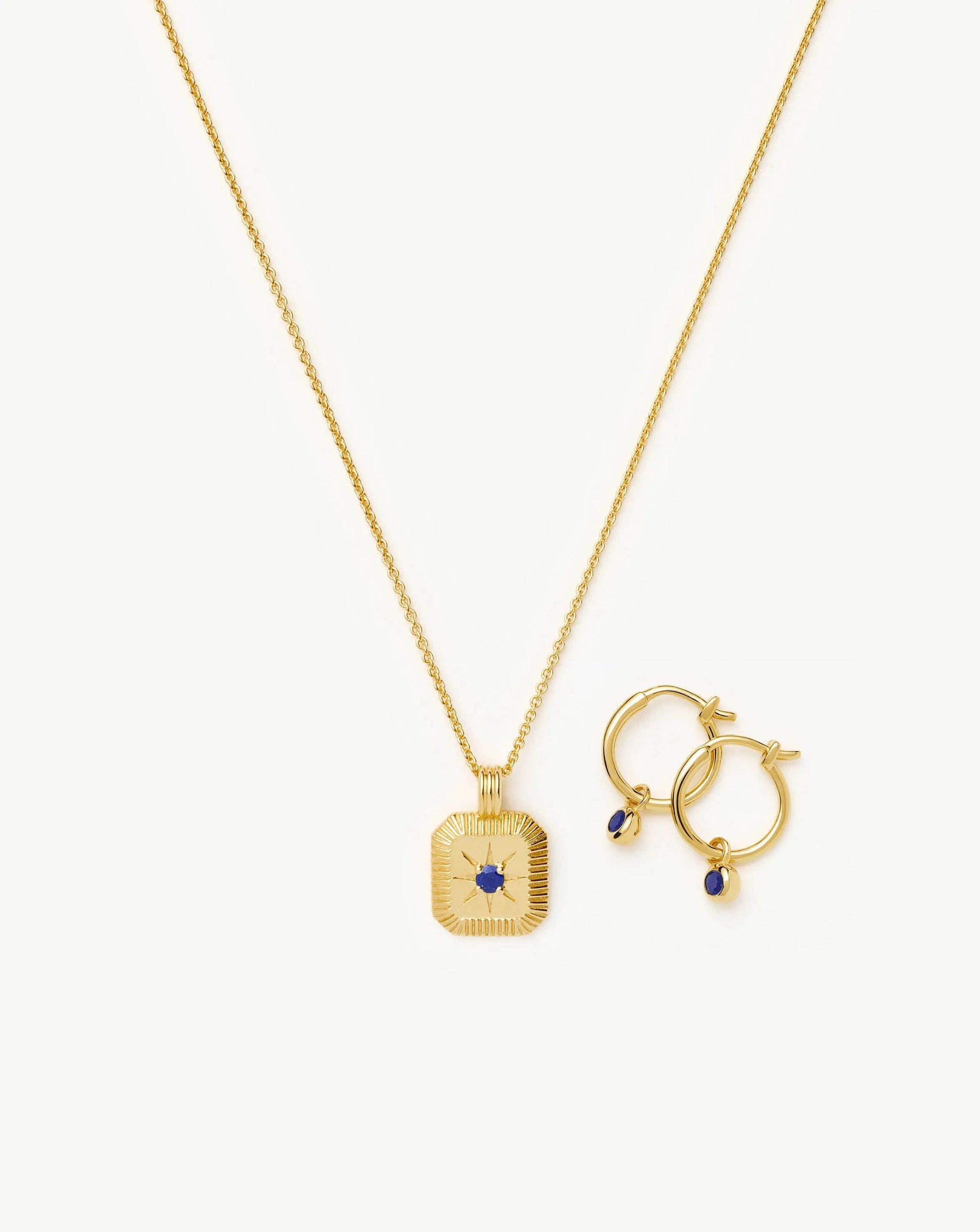 September Birthstone Necklace & Charm Earrings Set | 18k Gold Vermeil/Lapis Necklaces Missoma 