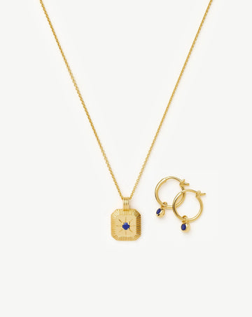September Birthstone Necklace & Charm Earrings Set | 18k Gold Vermeil/Lapis Necklaces Missoma 