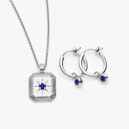 September Birthstone Necklace & Charm Earrings Set | Sterling Silver/Lapis Necklaces Missoma 
