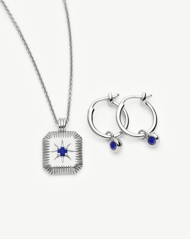 September Birthstone Necklace & Charm Earrings Set | Sterling Silver/Lapis