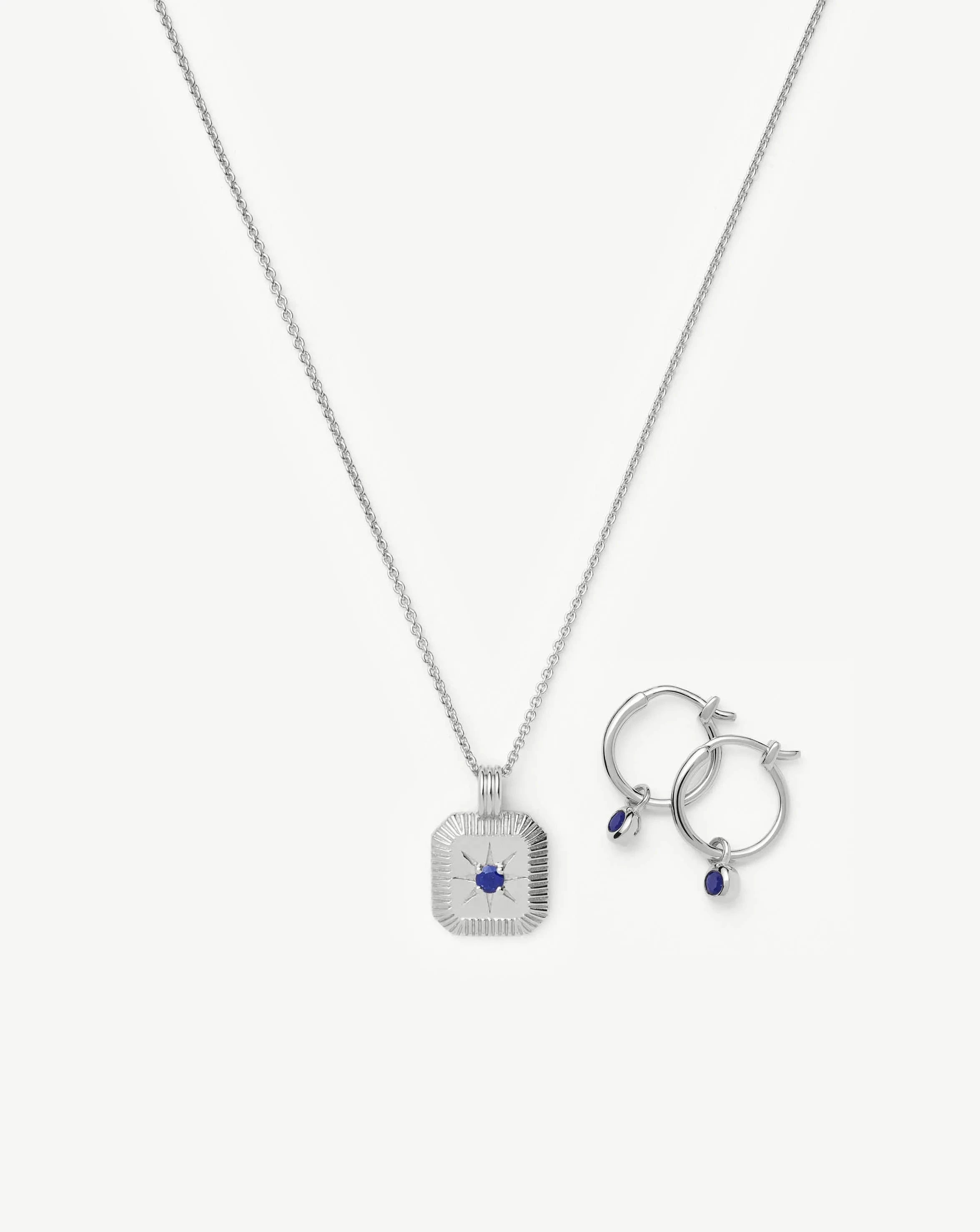 September Birthstone Necklace & Charm Earrings Set | Sterling Silver/Lapis Necklaces Missoma 