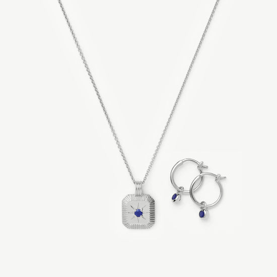 September Birthstone Necklace & Charm Earrings Set | Sterling Silver/Lapis Necklaces Missoma 