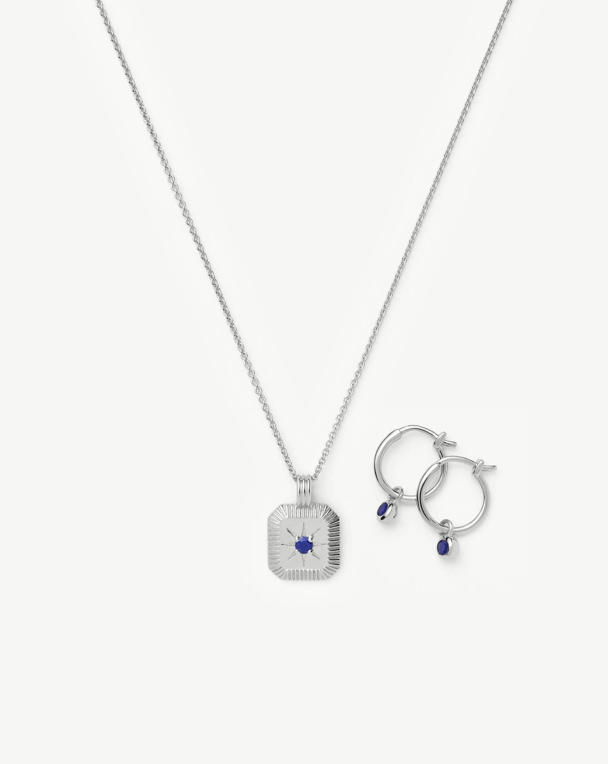 September Birthstone Necklace & Charm Earrings Set | Sterling Silver/Lapis Necklaces Missoma 