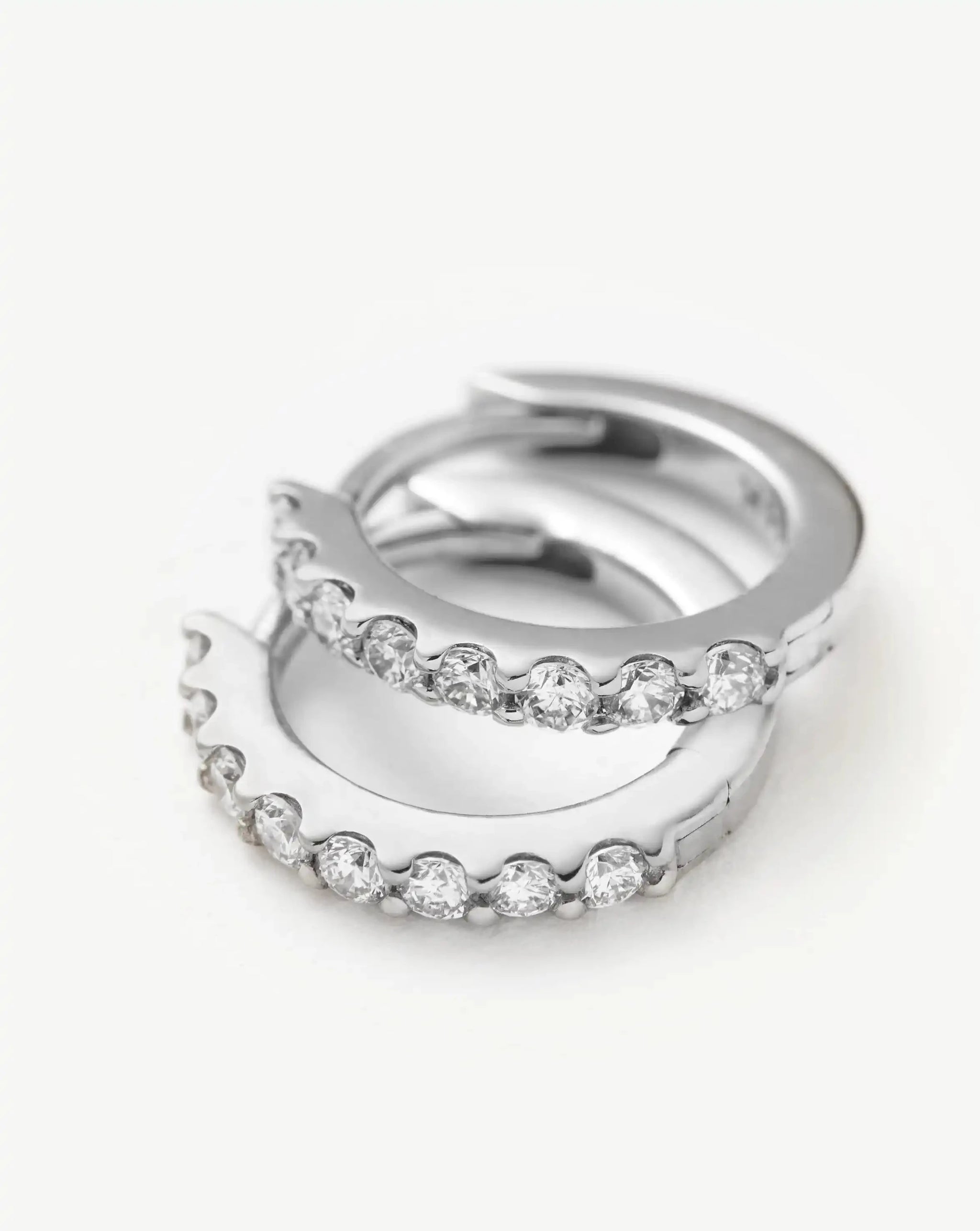 Solid Gold Classic Diamond Huggies | 9k White Gold/Diamond Earrings Missoma 