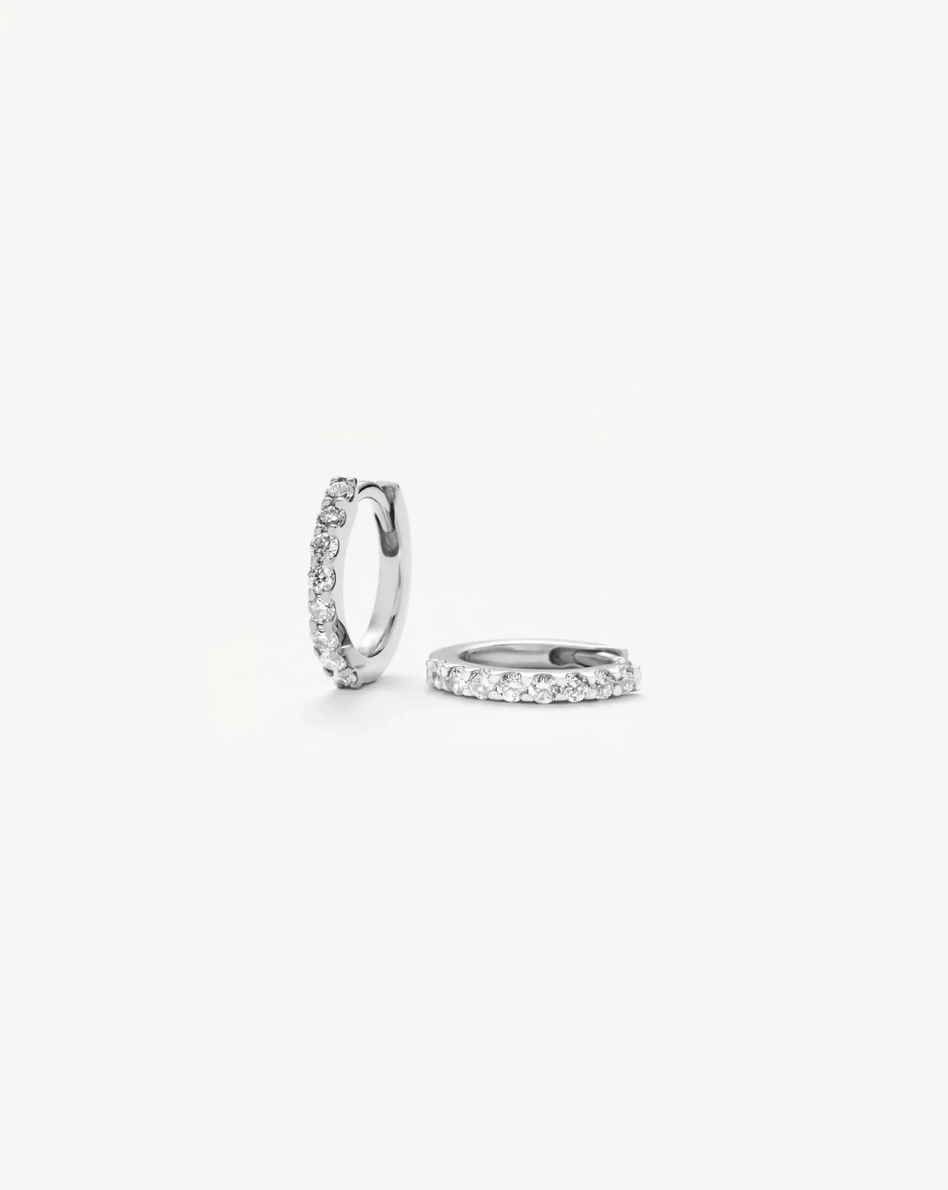 Solid Gold Classic Diamond Huggies | 9k White Gold/Diamond Earrings Missoma 