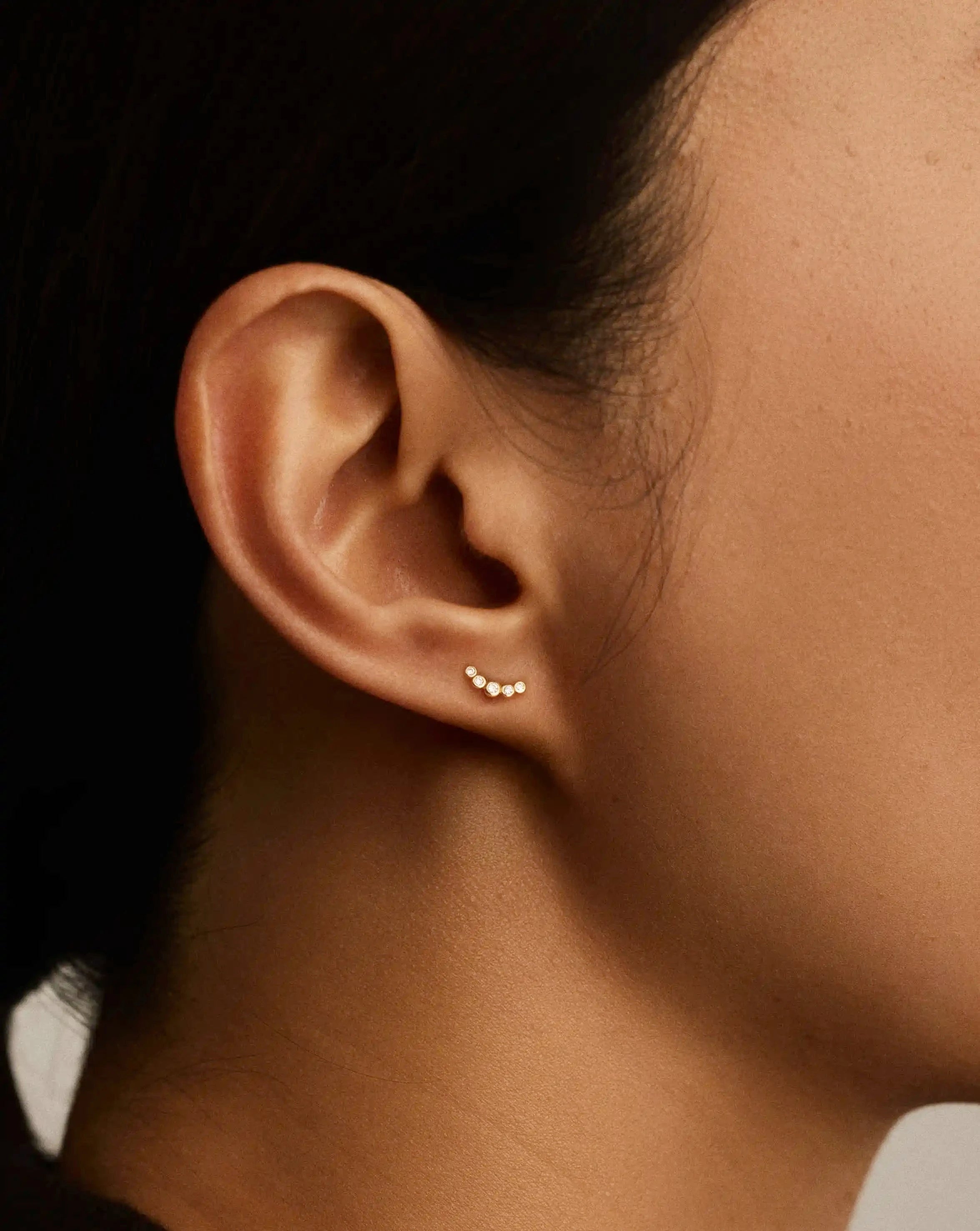 Solid Gold Diamond Ear Climber Flat Back Stud Earring | 9k Solid Gold Earrings Missoma 