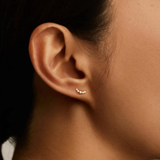 Solid Gold Diamond Ear Climber Flat Back Stud Earring | 9k Solid Gold Earrings Missoma 