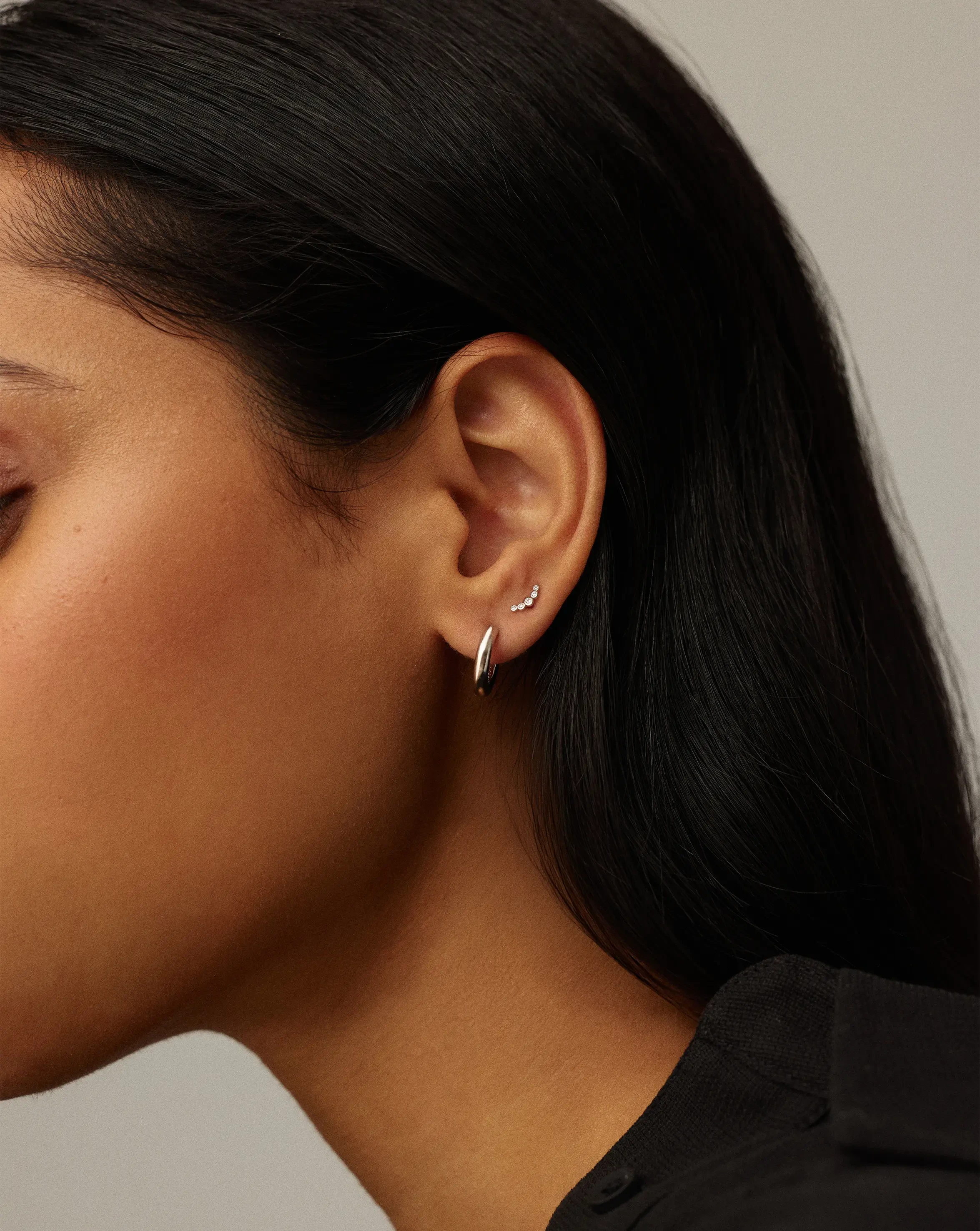 Solid Gold Diamond Ear Climber Flat Back Stud Earring | 9k Solid White Gold Earrings Missoma 