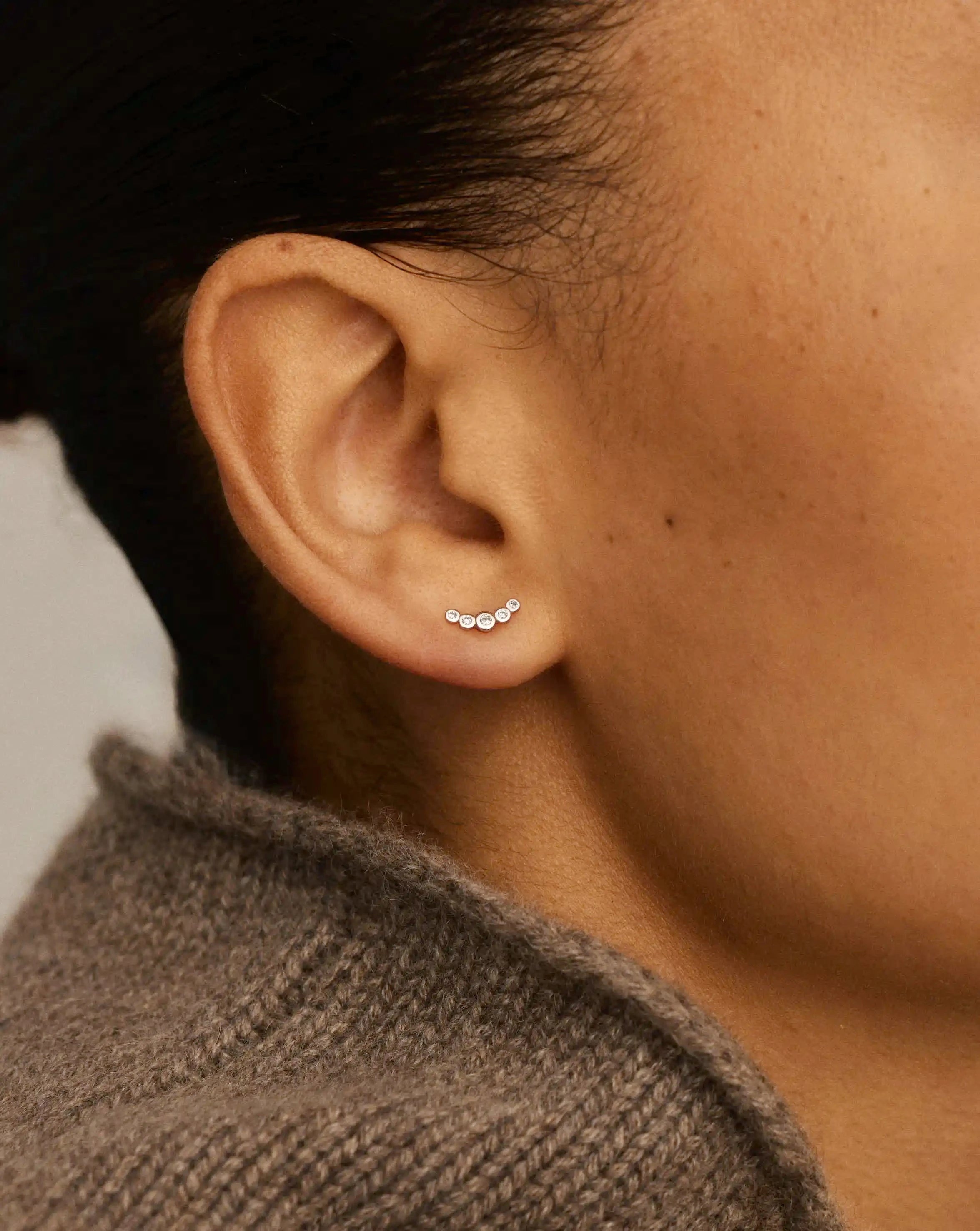 Solid Gold Diamond Ear Climber Flat Back Stud Earring | 9k Solid White Gold Earrings Missoma 