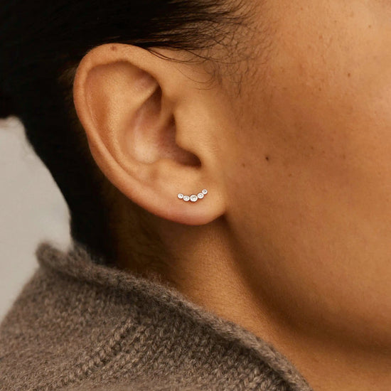 Solid Gold Diamond Ear Climber Flat Back Stud Earring | 9k Solid White Gold Earrings Missoma 