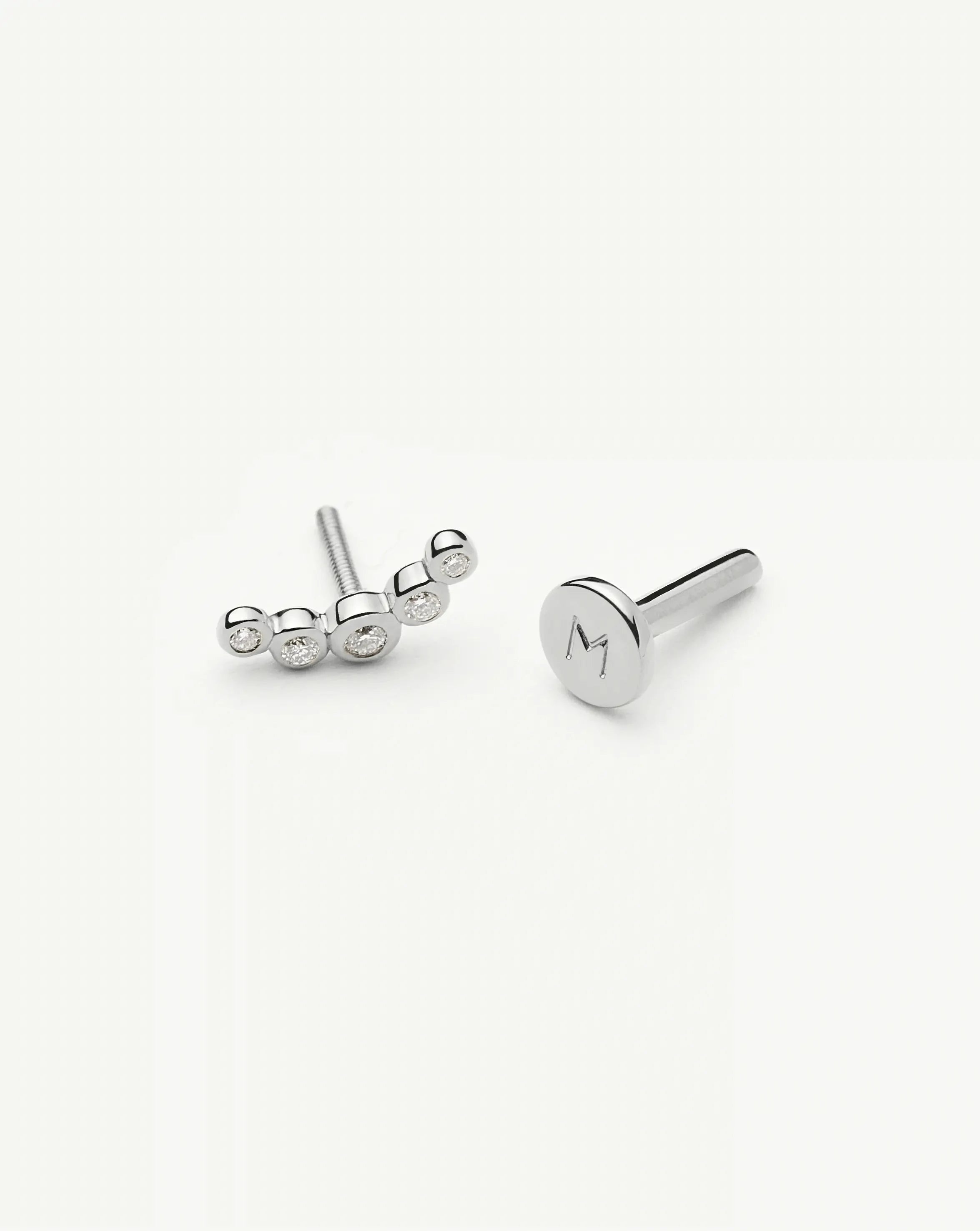 Solid Gold Diamond Ear Climber Flat Back Stud Earring | 9k Solid White Gold Earrings Missoma 