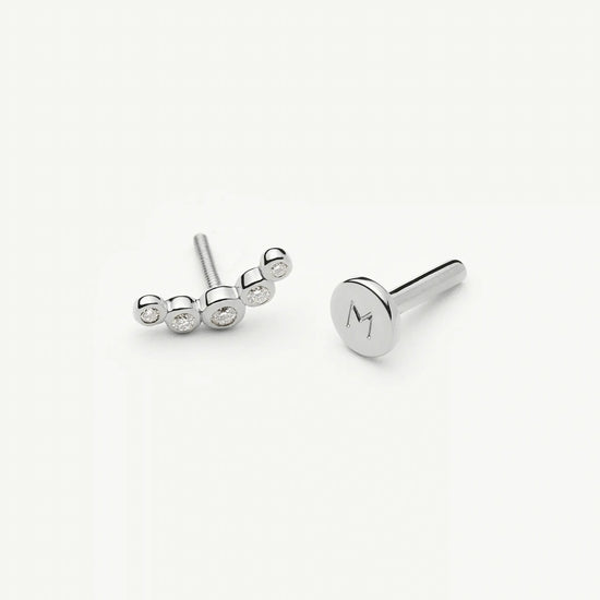 Solid Gold Diamond Ear Climber Flat Back Stud Earring | 9k Solid White Gold Earrings Missoma 