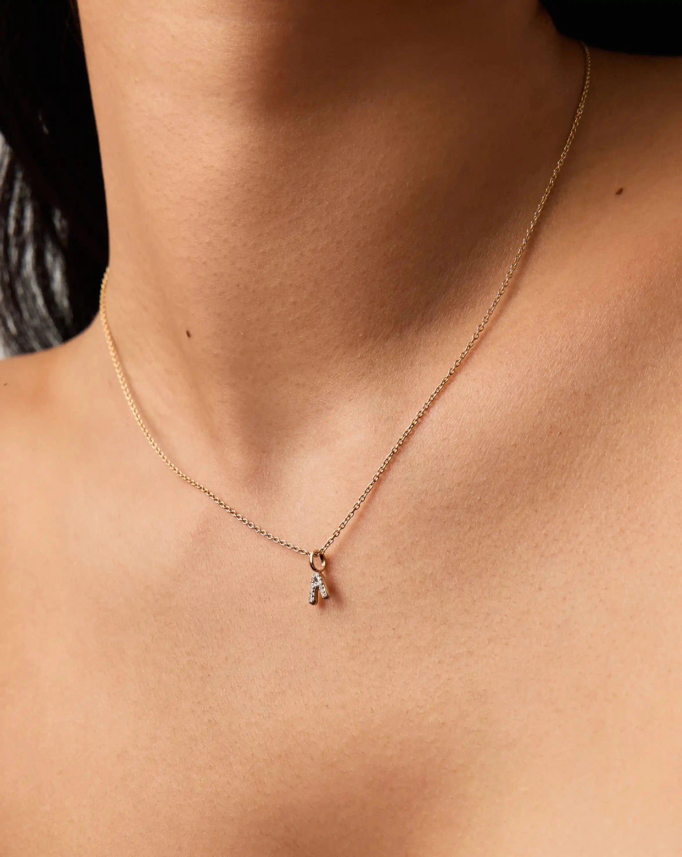 Solid Gold Diamond Initial Mini Pendant Necklace - A | 14k Solid Yellow Gold Plated/Diamond Necklaces Missoma 