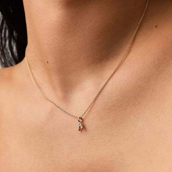 Solid Gold Diamond Initial Mini Pendant Necklace - A | 14k Solid Yellow Gold Plated/Diamond Necklaces Missoma 