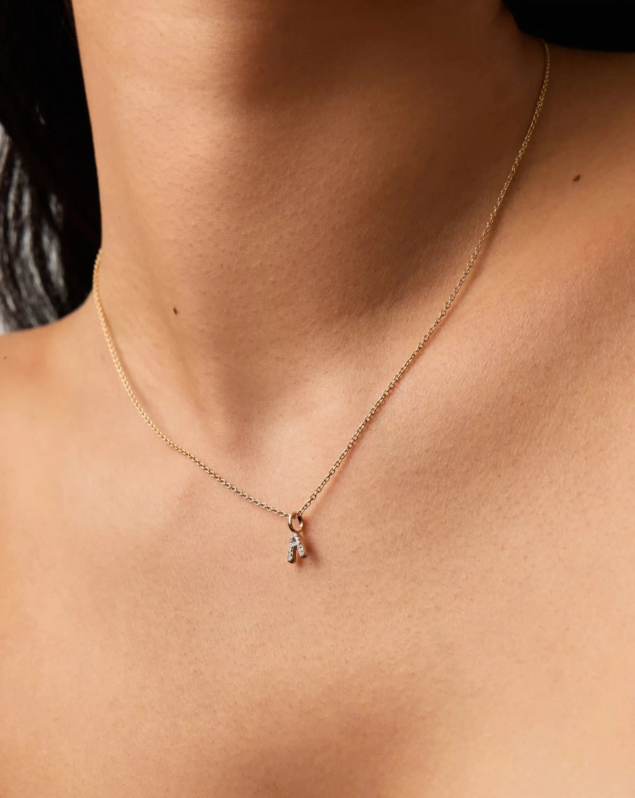 Solid Gold Diamond Initial Mini Pendant Necklace - A | 14k Solid Yellow Gold Plated/Diamond Necklaces Missoma 