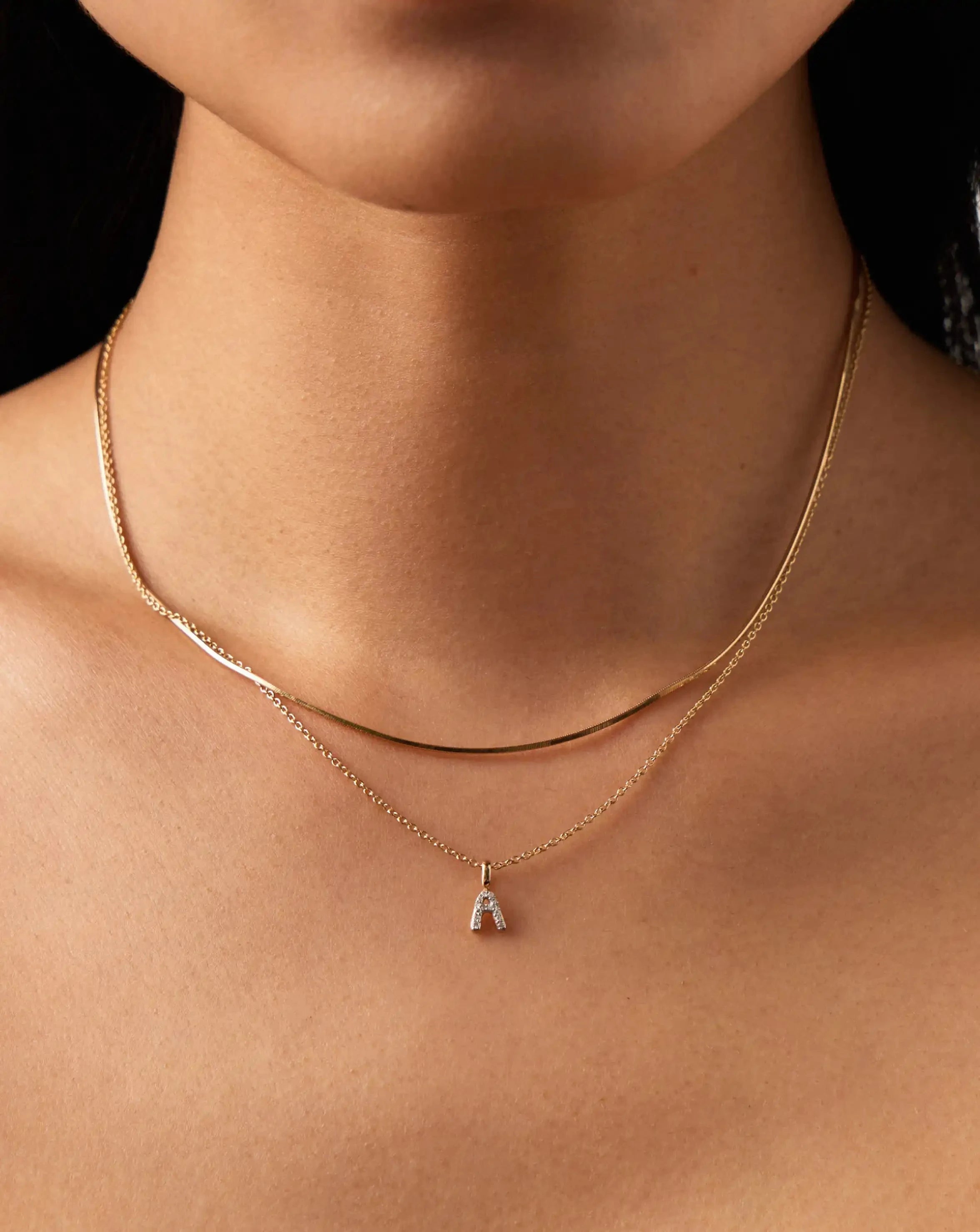 Solid Gold Diamond Initial Mini Pendant Necklace - A | 14k Solid Yellow Gold Plated/Diamond Necklaces Missoma 