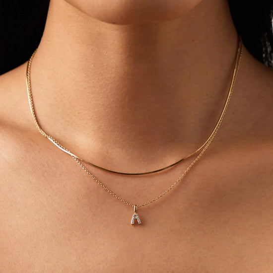 Solid Gold Diamond Initial Mini Pendant Necklace - A | 14k Solid Yellow Gold Plated/Diamond Necklaces Missoma 