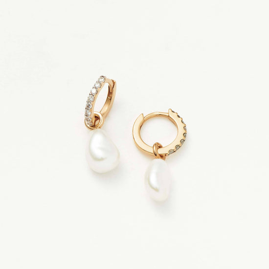 Solid Gold Diamond & Pearl Charm Hoop Earrings | 9k Yellow Gold/Pearl & Diamond Earrings Missoma 