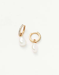 Solid Gold Diamond & Pearl Charm Hoop Earrings | 9k Yellow Gold/Pearl & Diamond Earrings Missoma 