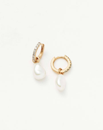 Solid Gold Diamond & Pearl Charm Hoop Earrings | 9k Yellow Gold/Pearl & Diamond Earrings Missoma 