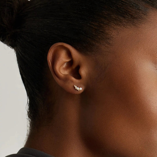 Solid Gold Diamond & Pearl Mini Climber Stud Earrings | 14k Solid Gold/Pearl Earrings Missoma 
