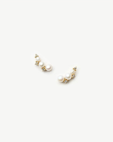 Solid Gold Diamond & Pearl Mini Climber Stud Earrings | 14k Solid Gold/Pearl Earrings Missoma 