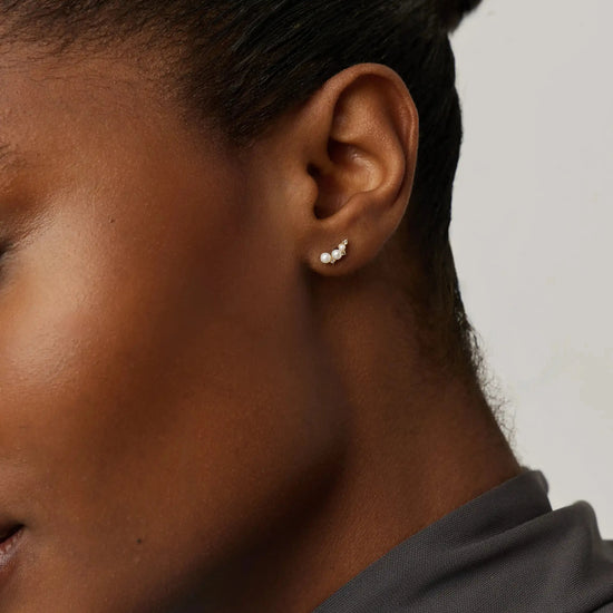 Solid Gold Diamond & Pearl Mini Climber Stud Earrings | 14k Solid Gold/Pearl Earrings Missoma 