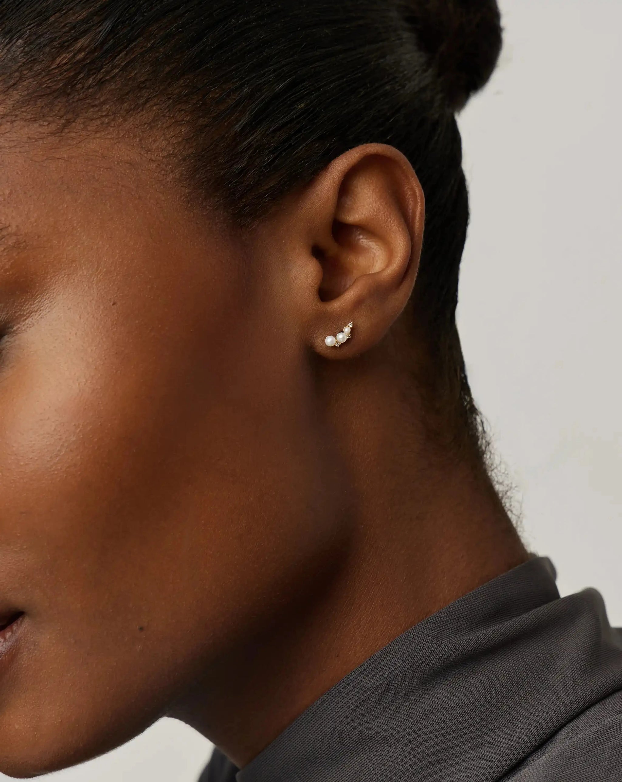 Solid Gold Diamond & Pearl Mini Climber Stud Earrings | 14k Solid Gold/Pearl Earrings Missoma 