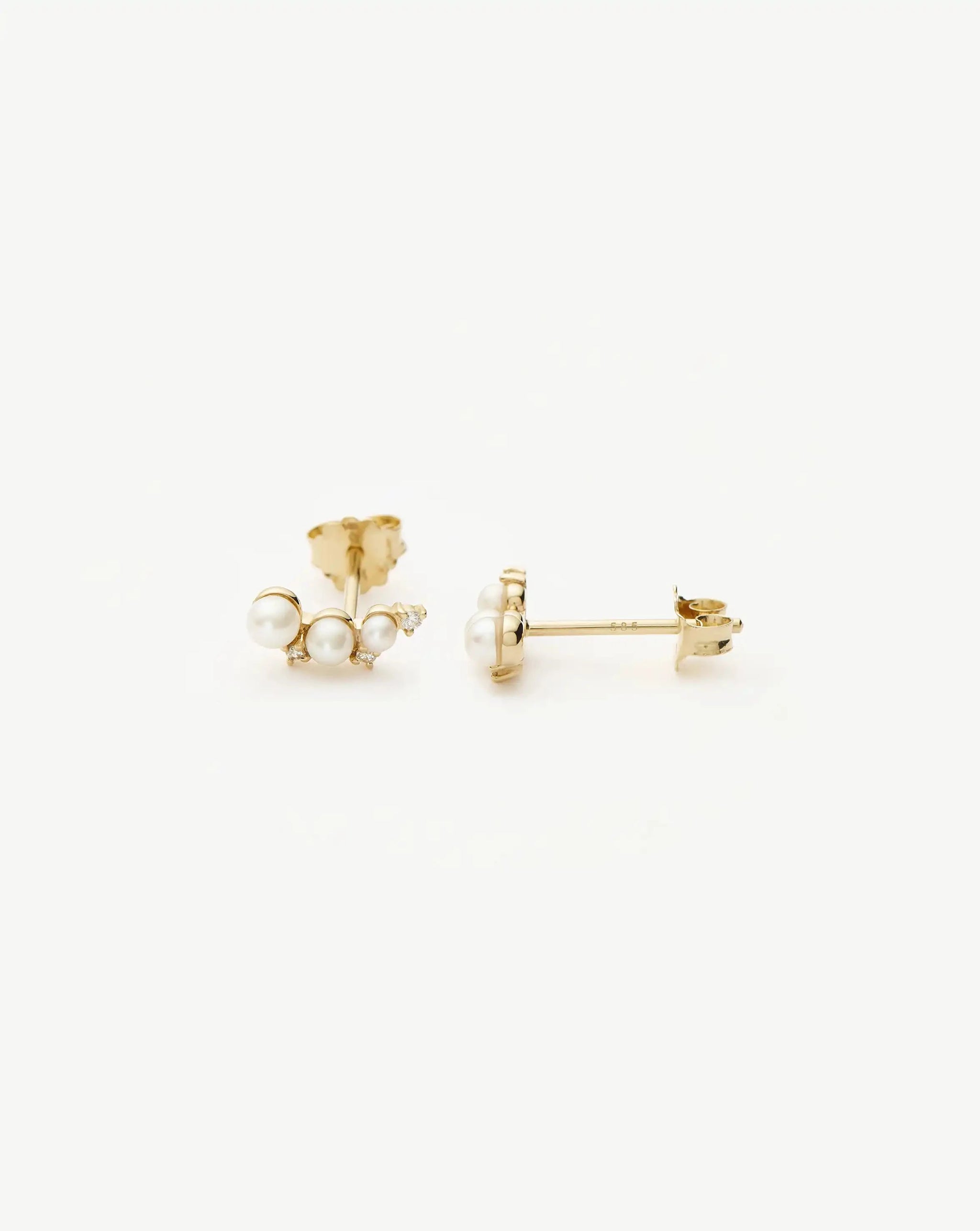 Solid Gold Diamond & Pearl Mini Climber Stud Earrings | 14k Solid Gold/Pearl Earrings Missoma 